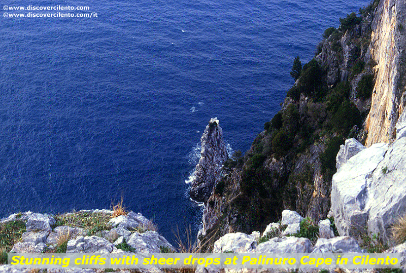 Stunning cliff with sheer drops at Palinuro Cape in Cilento National Park